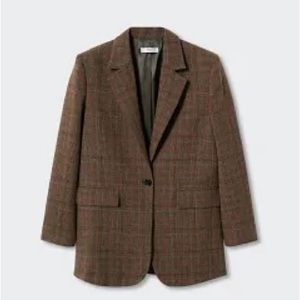 Mango Brown Check Wool Blazer Jacket Sz Large